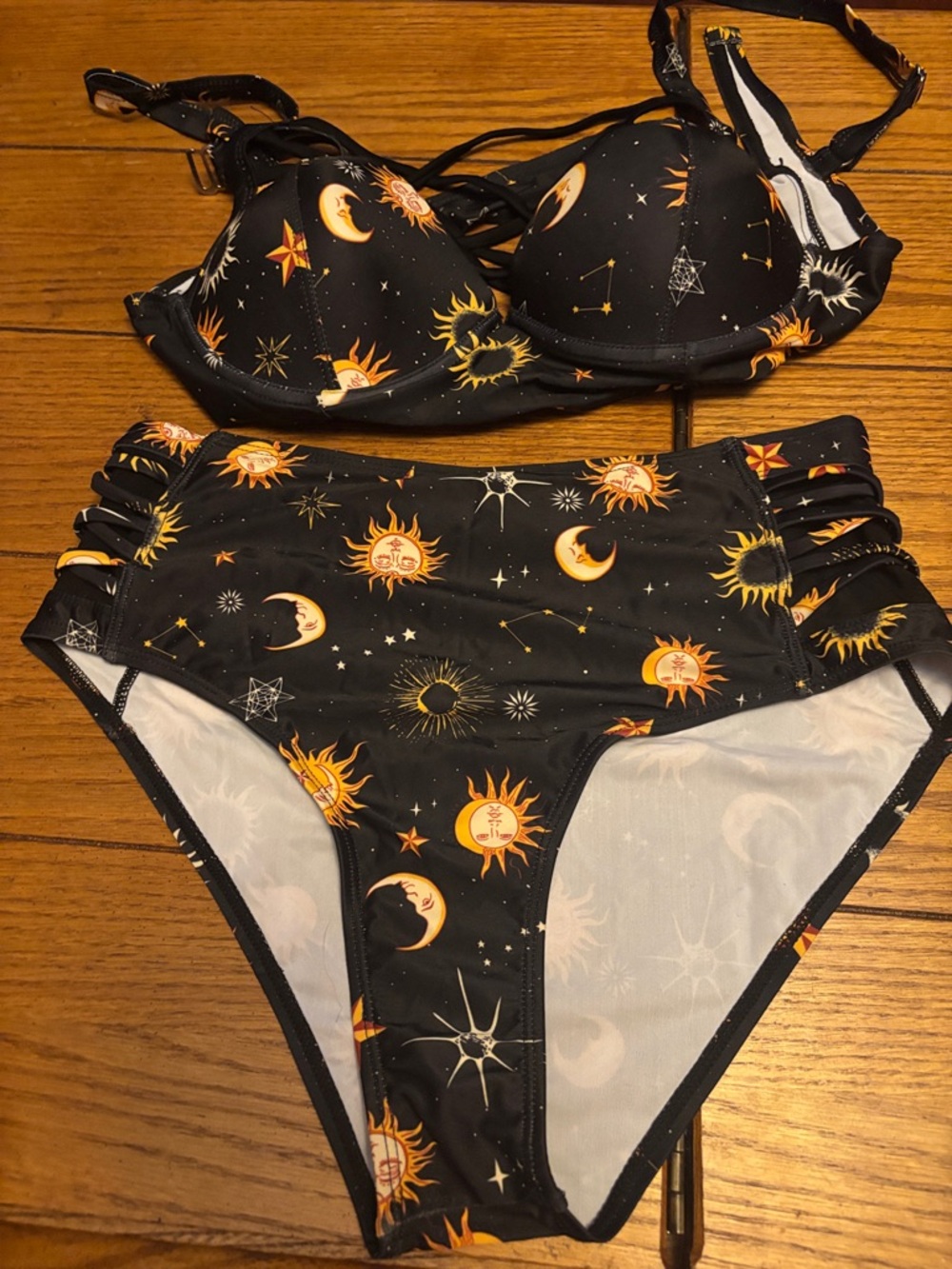 Celestial Sun & Moon Black High-Waist Bikini